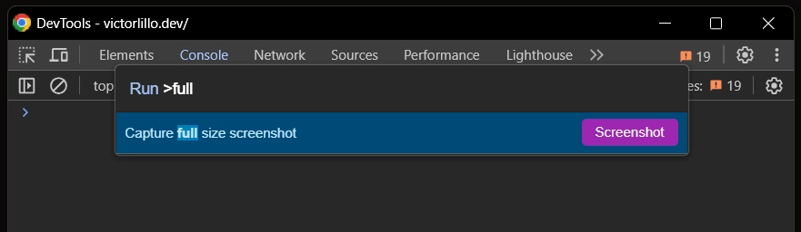 Capture full size screenshot devtools command