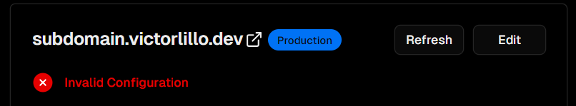 Vercel domain entry